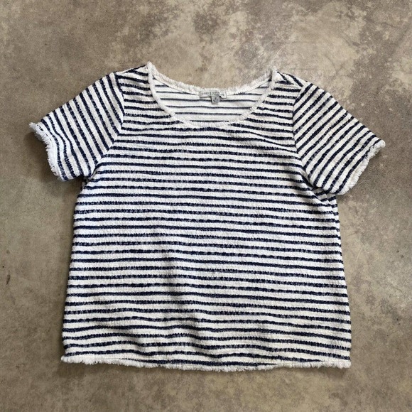 Green Envelope Los Angeles Shirt Womens Medium Blue‎ White Striped Fringe Trim - Picture 1 of 9